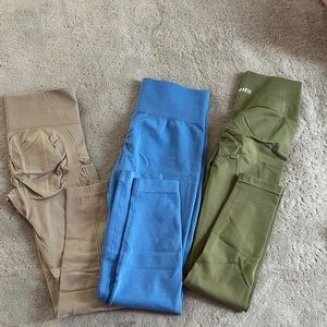 Workout leggings Set - Blue, Green, and Tan Leggings